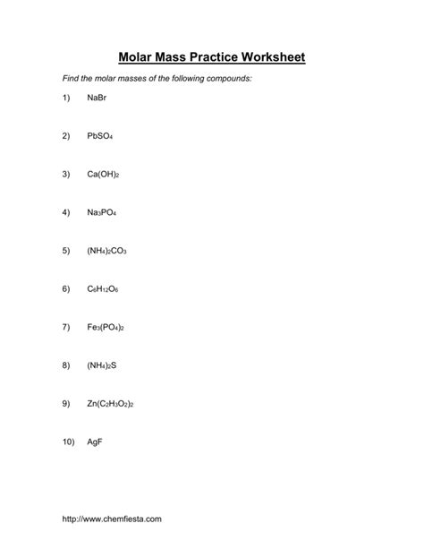 Molar Mass Practice Worksheet - Zipworksheet.com