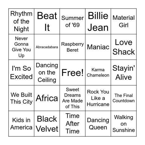 The 80s Bingo Card