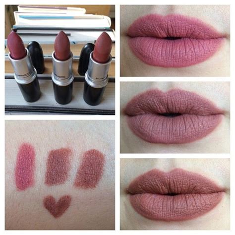 MAC matte lipsticks in Mehr, Whirl (center), and Persistence. I used Whirl liner around the ...