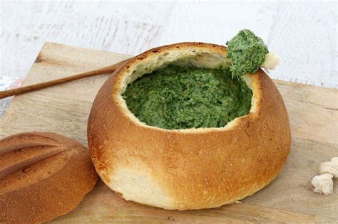 Cheese, spinach and bacon cob loaf dip recipe Loaf Recipes, Dip Recipes, Cob Loaf Dip, Cobb Loaf ...