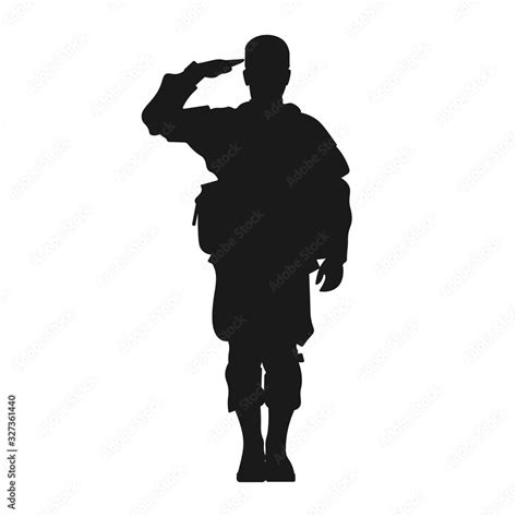 Standing military army soldier giving salute silhouette sign or symbol ...