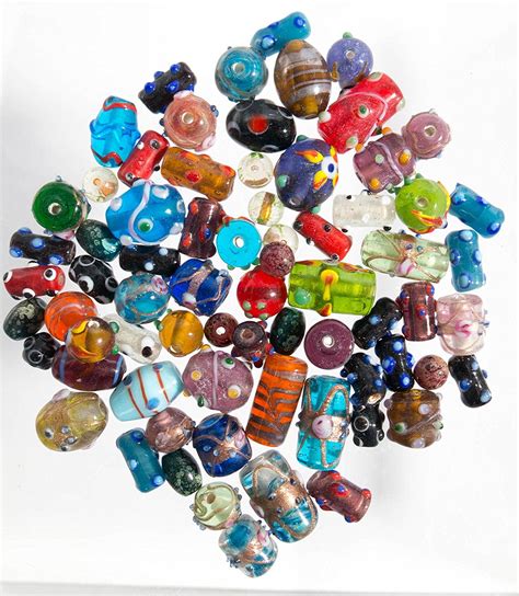 Glass Beads for Jewelry Making for Adults 60-80 Pieces Lampwork Murano ...