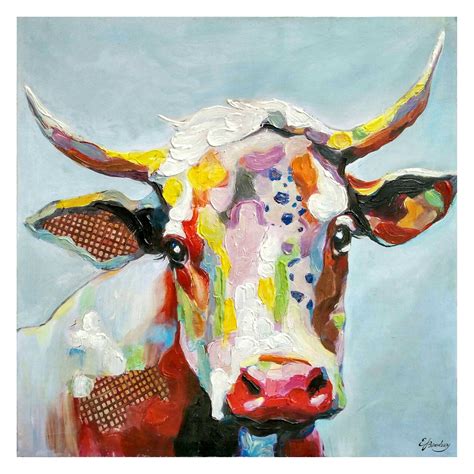 50 X 50-in Colorful Cow Canvas | At Home