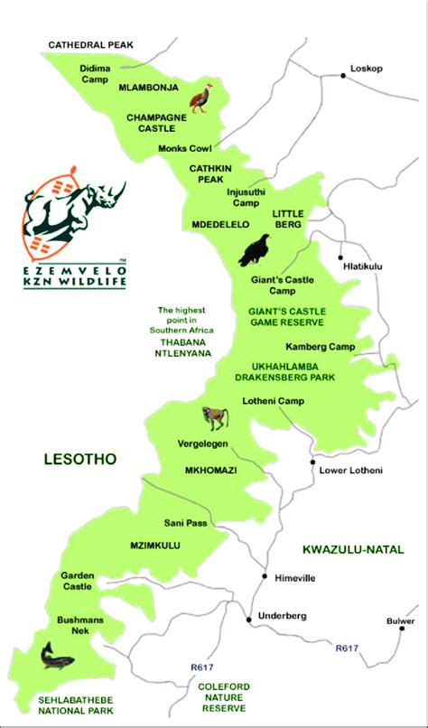 A map of uKhahlamba Drakensberg Park Source: Ezemvelo-KZN-Wildlife (2018) | Download Scientific ...