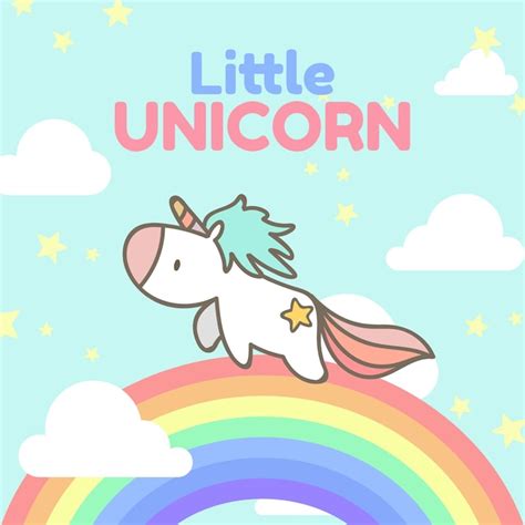 Premium Vector | Cute unicorn running on the rainbow.