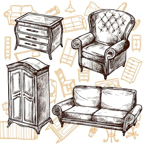 Free Vector | Furniture Sketch Seamless Concept