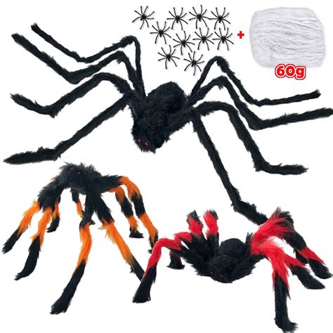 Buy Halloween Spider Decorations, Halloween y Giant Spider Realistic Fake Hairy Spider Props ...