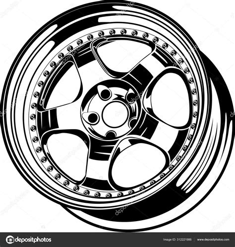 Car Wheel Rim Vector Silhouette Icon Logo Monochrome Color Black ⬇ Vector Image by ...