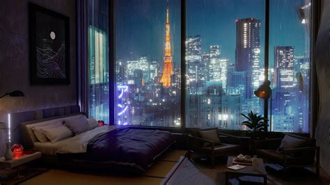 A Luxury Tokyo Hotel Room | Rain, Wind And Thunder Sounds For Sleeping ...