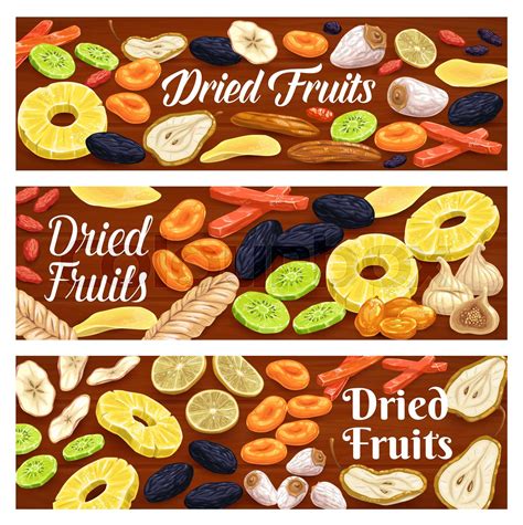 Dried fruits and berries horizontal banners | Stock vector | Colourbox