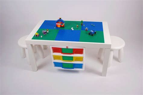 Large White LEGO Table with 3drawers storage unit, 20x30 inch building area, 2 Stools | Lego ...