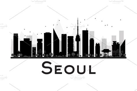 Seoul City skyline silhouette ~ Illustrations ~ Creative Market