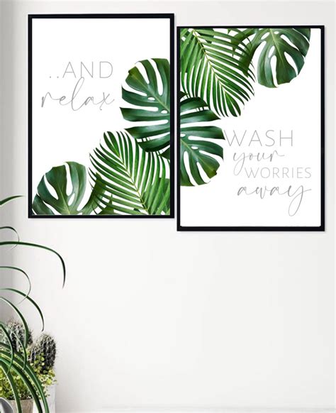 Bathroom Tropical Set Of 2 Bathroom Print Set Bathroom Leaf | Etsy