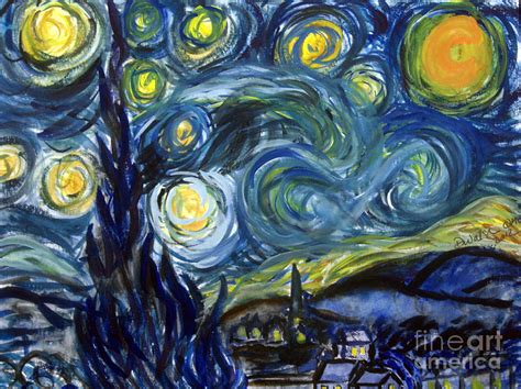 van Goghs Starry Night in watercolor Painting by Donna Walsh