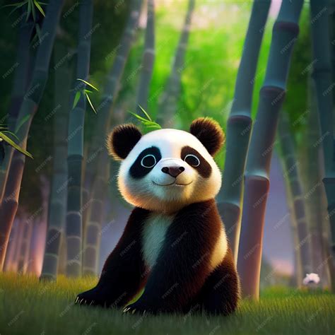 Premium Photo | Cute baby panda bear with big eyes 3D rendering cartoon ...