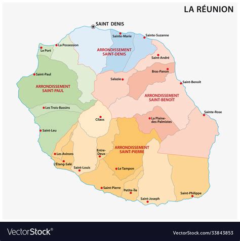 Administrative map la reunion france Royalty Free Vector