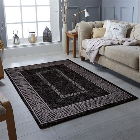 BODER BLACK MODERN RUGS in Black colour