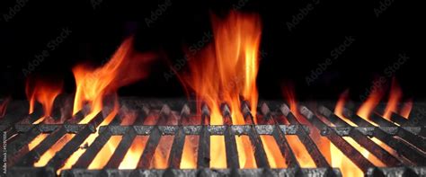 Hot Flaming BBQ Grill With Bright Flames And Glowing Coals Stock Photo ...