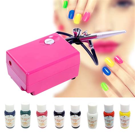 Airbrush Kit For Nail Art Air Brush With Compressor+8 Colors Newest Nail ink For Nail Beauty-in ...