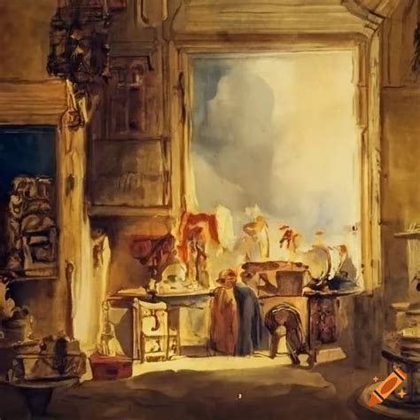 William turner watercolor inside an antiquities shop on Craiyon