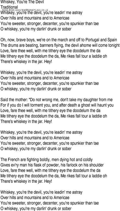 Irish Music, Song and Ballad Lyrics for: Whisky Youre The Devil