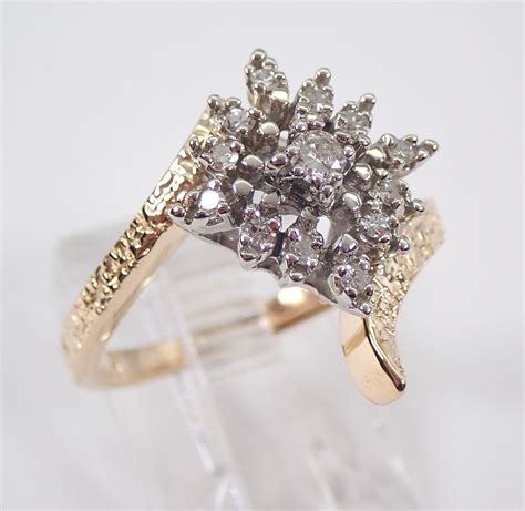 Vintage Antique 14K Yellow Gold Diamond Cluster Ring Estate Cocktail Size 7