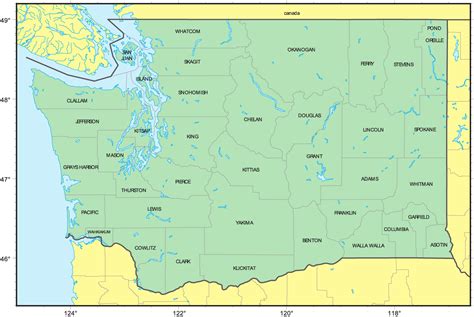 Counties Map of Washington - MapSof.net