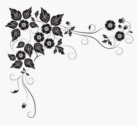 Black Flower Border Png - Black And White Flower Border Designs ...