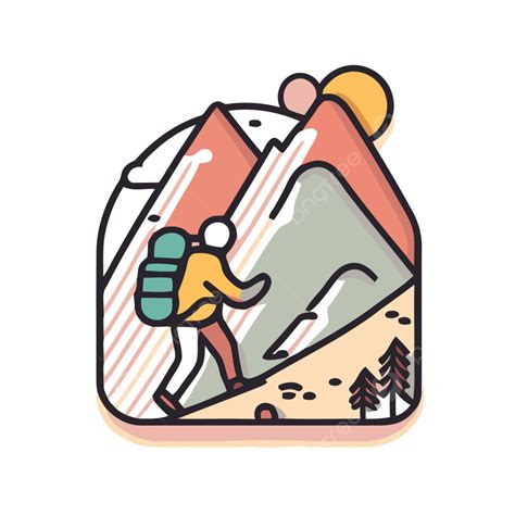 Hiking Icon With A Man Walking In A Mountain Vector, A Lineal Icon ...