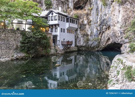 Dervish House in Old Town Blagaj, Bosnia and Herzegovina Stock Image - Image of river, cliff ...