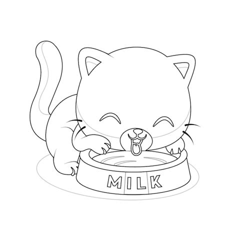 Premium Vector | Cat drinking milk outline for kids