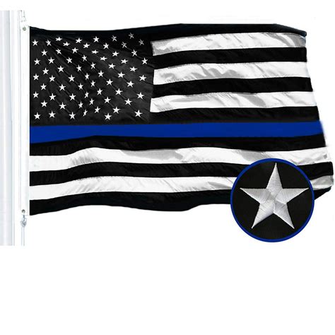 G128 - Thin Blue Line Flag 2x3 FT Embroidered Heavy Duty 220GSM Tough Spun Polyester U.S ...
