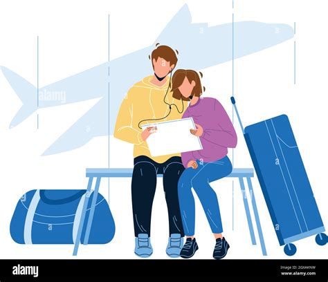 Couple Waiting Flight In Airport Terminal Vector Stock Vector Image & Art - Alamy