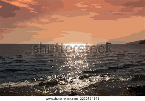 Vector Silhouette Ocean On Sunset Background Stock Vector (Royalty Free ...