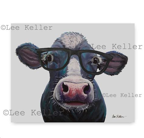 Cute Cow With Glasses. Cow Art Print From Original Cow - Etsy