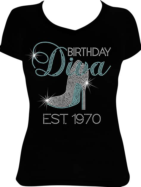 Birthday Diva EST 1970 Rhinestone Bling Shirt Birthday Bling - Etsy