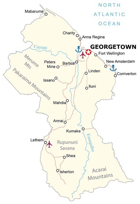 Map of Guyana - Roads and Cities - GIS Geography