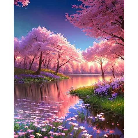 ajepon Landscape Paint by Numbers Kit-Cherry Blossoms Paint by Number Kits for Adults,Adults ...