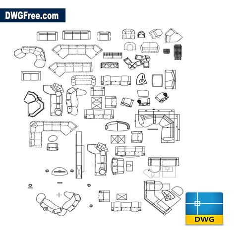 Living room furniture DWG - Download Autocad Blocks Model.