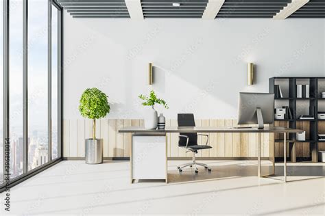 Luxury ceo office interior with computers Stock Illustration | Adobe Stock