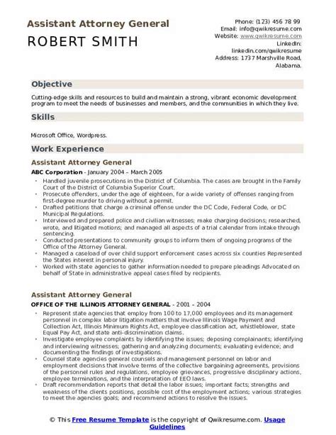 Assistant Attorney General Resume Samples | QwikResume