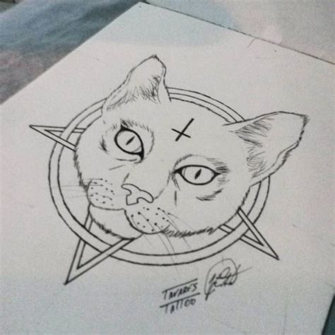 Attractive uncolored demon cat tattoo design - Tattooimages.biz