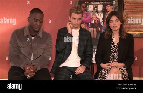 Asa Butterfield, Ncuti Gatwa and Emma Mackey at 'Sex Education' interviews- 2019 Stock Video ...