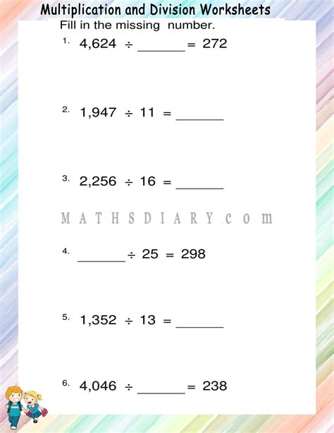 Finding missing dividend,divisor and quotient - Math Worksheets - MathsDiary.com