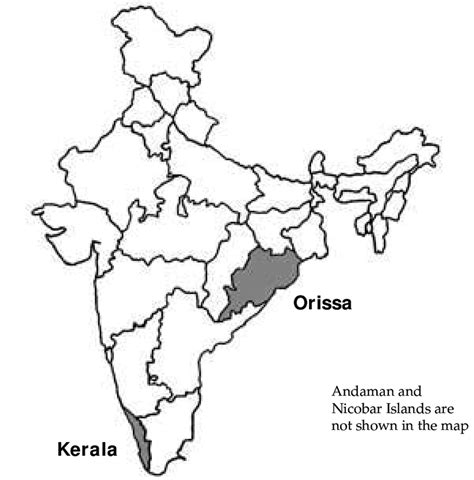 Map of India Showing the States of Kerala and Orissa | Download ...