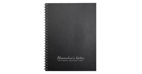 Monogram Black Leather Texture Look Notebook | Zazzle