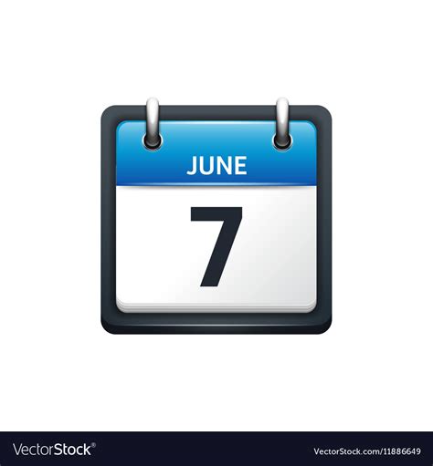 June 7 calendar icon flat Royalty Free Vector Image