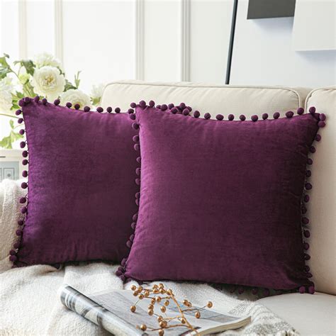 Phantoscope Pom Pom Velvet Series Decorative Throw Pillow, 18" x 18 ...