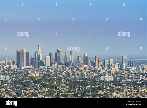 los angeles,california,usa,05-17-17: los angeles skyline at sunset ...