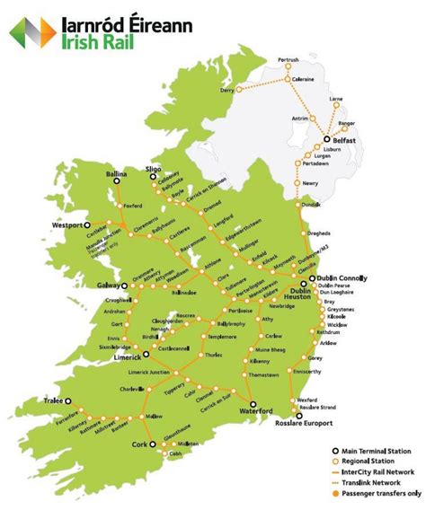 Ireland rail map - Rail travel in ireland map (Northern Europe - Europe)